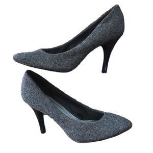FIONI Wool Tweed Look charcoal Fabric Covered Heels Size 9.5